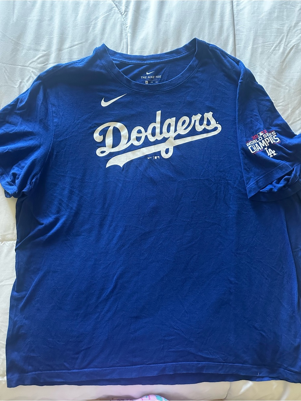 Nike Royal Blue Dodgers Script Tee with White Logo XXL
